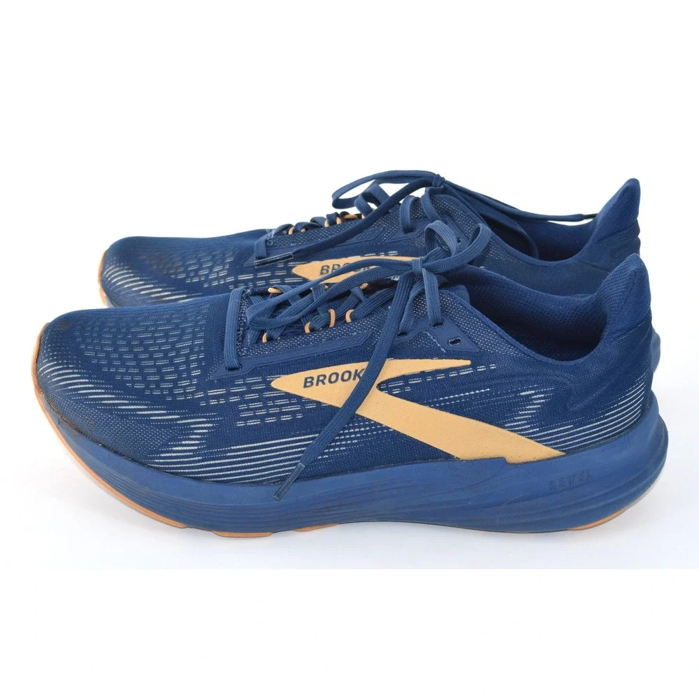 Brooks Revel 8 Running Shoes Mens 10.5 Navy Gold Good Cushioned Road Sneakers